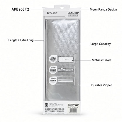 M&G Chenguang Extra Long Large Capacity Pencil Case – Moon Panda Design – Silver - No: APB903FQ