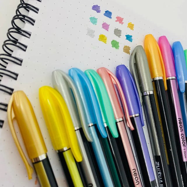 مجموعة أقلام حبر جل نيون من زويكسوا، 12 قلمًا - 1.0 مم، ألوان معدنية - رقم: HC6407-12