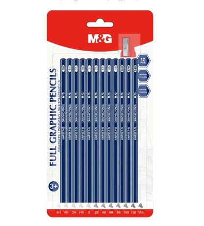 مجموعة أقلام رصاص جرافيت سوداء من إم آند جي تشنغوانغ مع مبراة، 12 قلمًا - رقم المنتج: AWP357H5