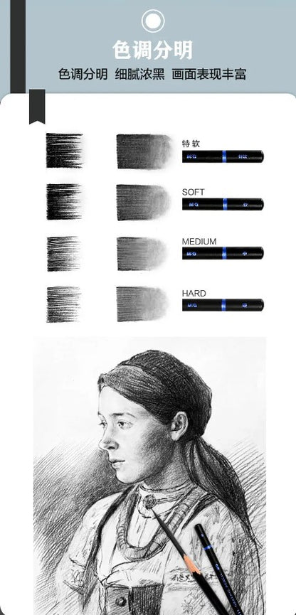 M&G Chenguang Extra Soft Charcoal Set Mixed Soft Medium Hard Studio - 12pcs - No:AWP35911