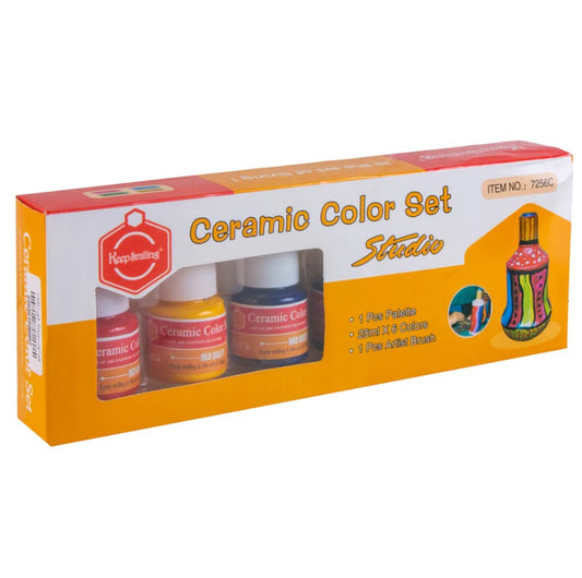Keep Smiling Ceramic Color Set, 6 Colors + Brush 25 ml - No:7256C
