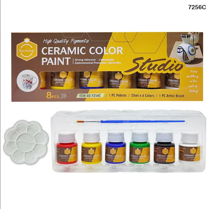 مجموعة ألوان سيراميك "حافظ على ابتسامتك"، 6 ألوان + فرشاة 25 مل - رقم: 7256C