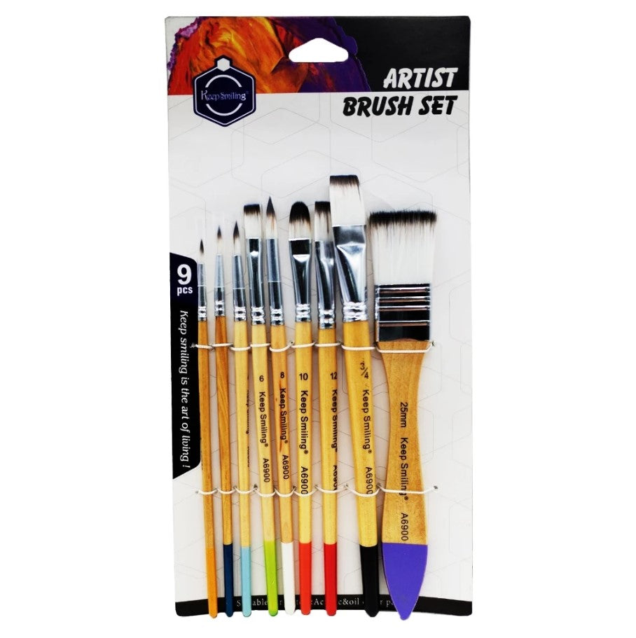 Keep smiling high quality Artist brush 9pcs white nylon brush set - No:A6900