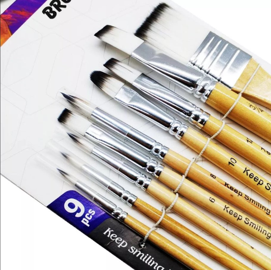 Keep smiling high quality Artist brush 9pcs white nylon brush set - No:A6900
