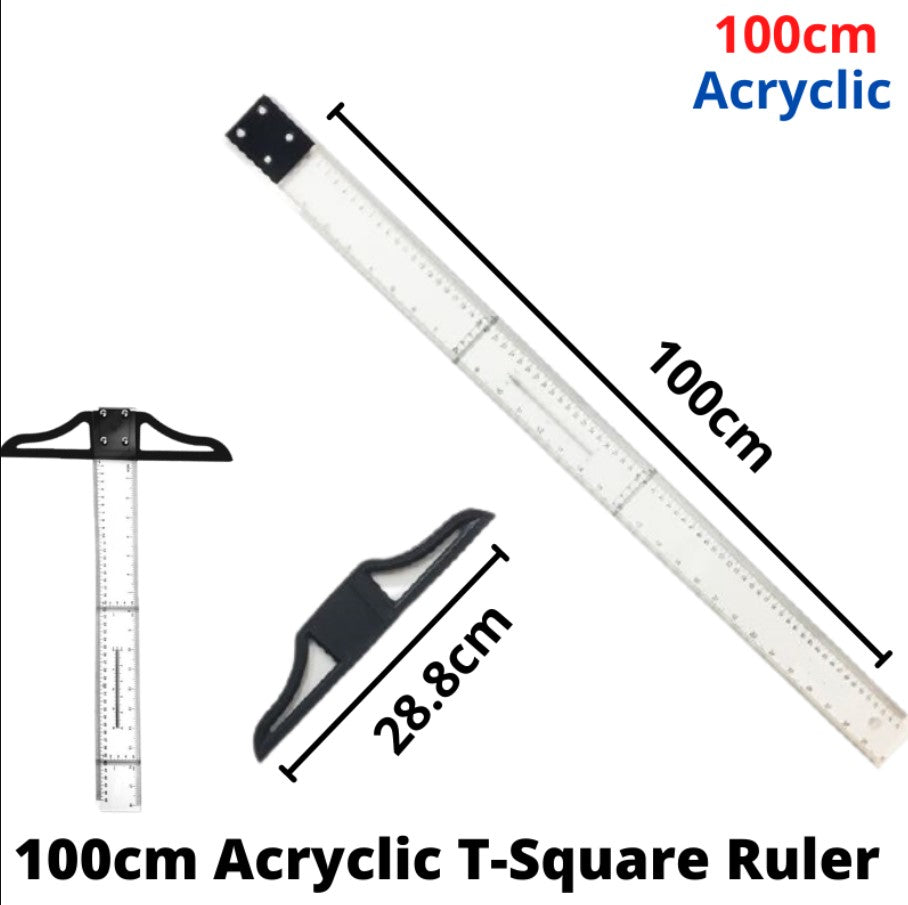 K-max Design Ruler Clear T Rulers Graduated Ruler Adjustable t Square - 100cm