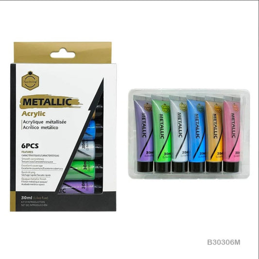 Keep smiling Pack of 6 Metallic Acrylic Color Set 30ml - No:B3030-6M