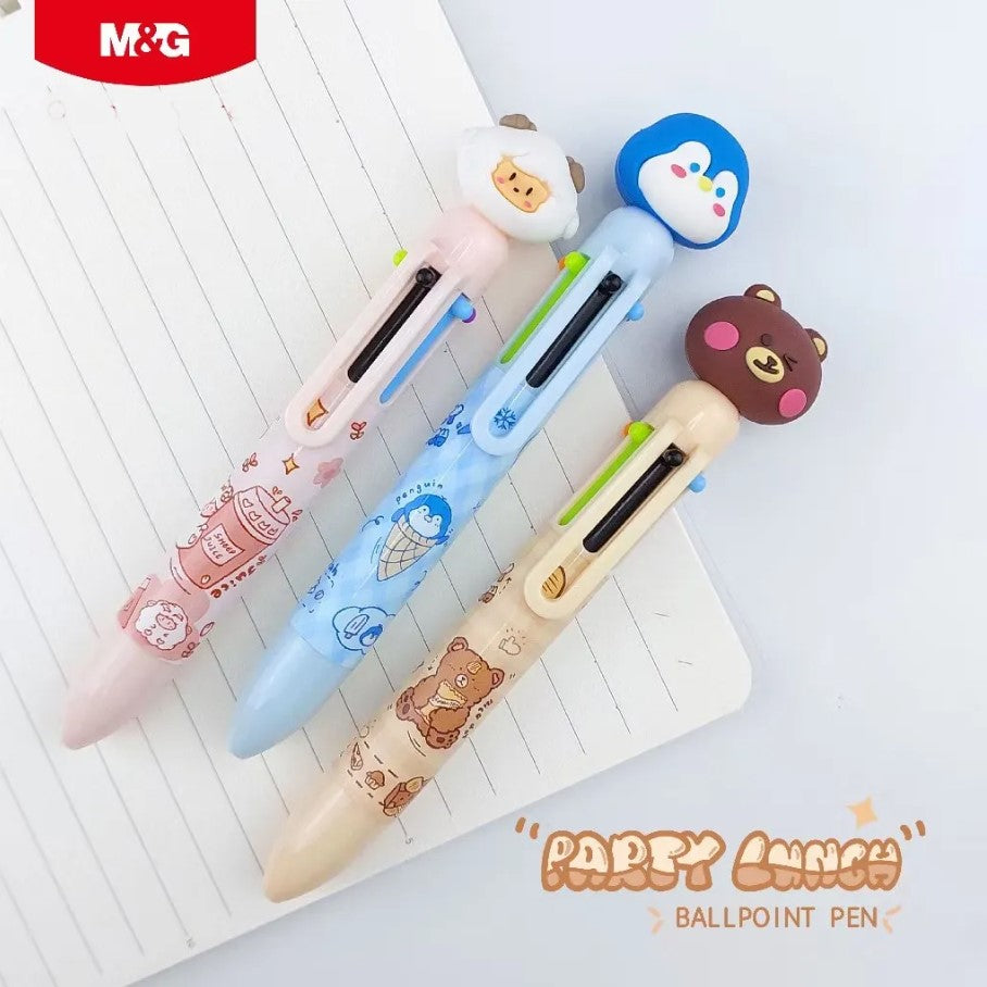 قلم حبر جاف متعدد الألوان 6 في 1 بتصميم حيوانات لطيفة من إم آند جي تشنغوانغ - 0.7 مم - رقم المنتج: ABPU8173