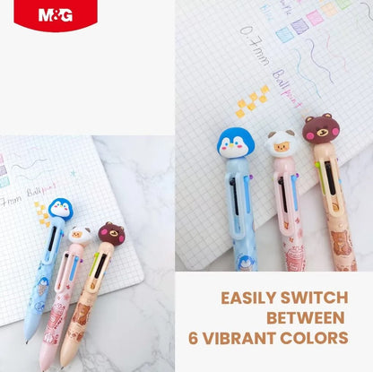 قلم حبر جاف متعدد الألوان 6 في 1 بتصميم حيوانات لطيفة من إم آند جي تشنغوانغ - 0.7 مم - رقم المنتج: ABPU8173