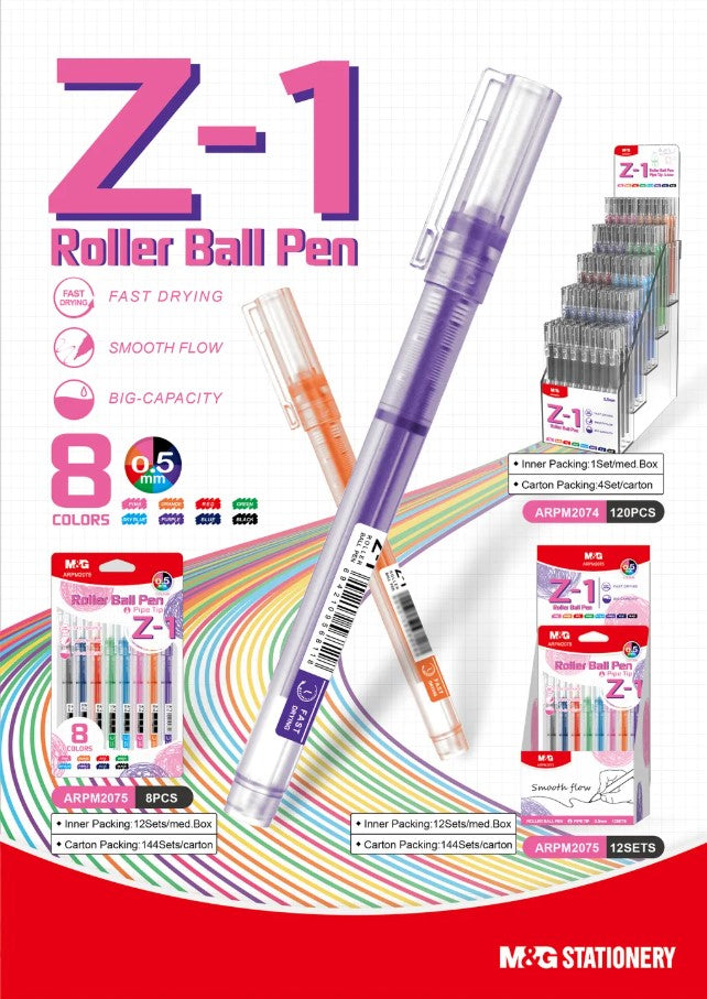 M&G Chenguang Liquid Roller Gel Pen Pipe Tip 0.5mm Z-1 - 8 colors - No:ARPM2073