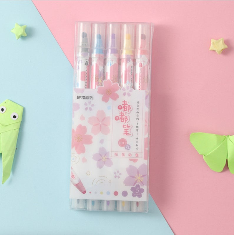 M&G Chenguang set Sakura of Double headed, 5-color pearl colored Meiji pens - No:ACP901K0
