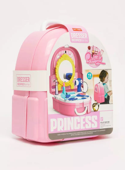 مجموعة ألعاب خزانة ملابس الأميرة - بيت لعب تجميلي - حقيبة ظهر - 19 قطعة - رقم: 703