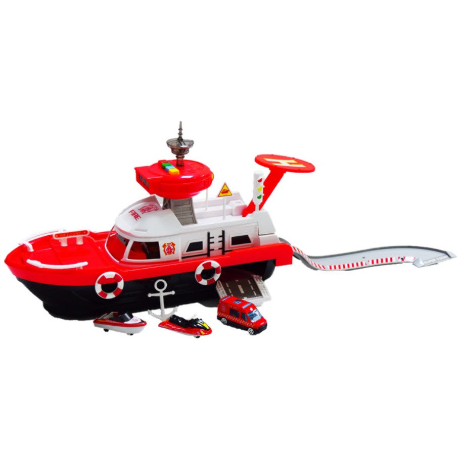 مجموعة ألعاب قارب الإطفاء للخدمات الخاصة بمقياس 1:64 مع قارب كرتوني كهربائي وأضواء وأصوات - رقم: 660
