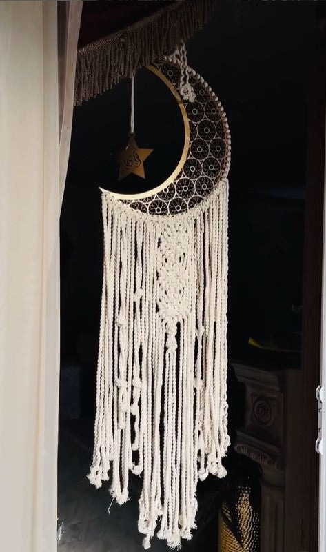 Wooden Moon and Stars Lunar Crescent Moon Outline Wall Art Laser Cut Wood Handmade - 40cm