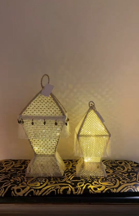 Ramadan linen Lantern Fabric with light handmade - 20cm