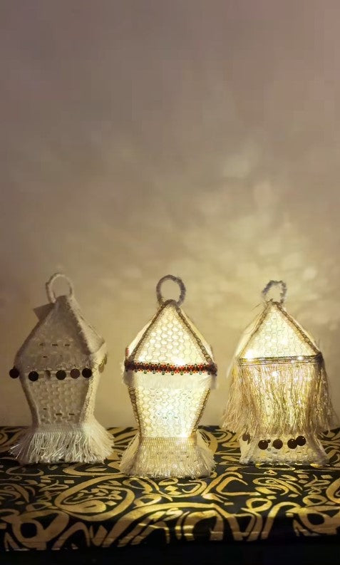 Ramadan linen Lantern Fabric with light handmade - 20cm