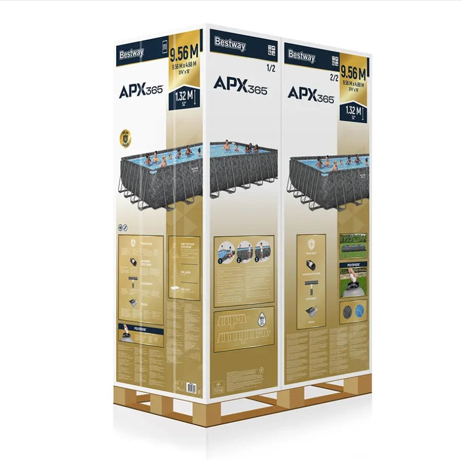 Bestway APX 365 Above Ground Swimming Rectangular Pool Set 9.56m x 4.88m x 1.32m - No: 561KJ