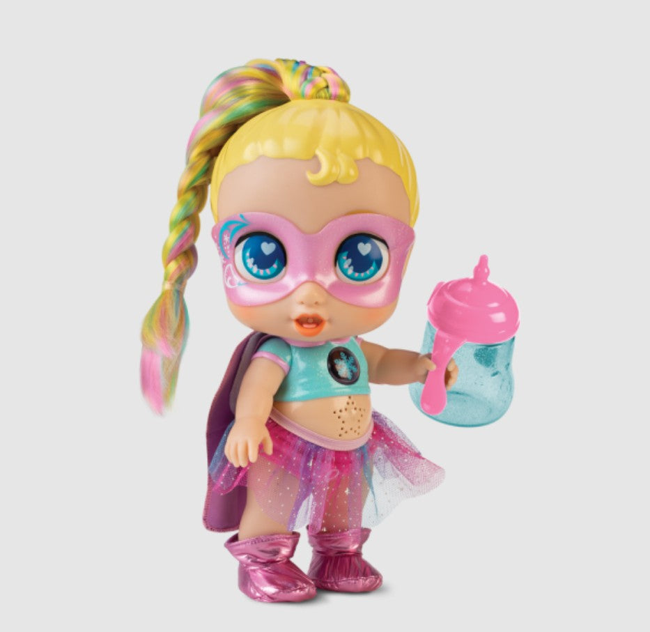 دمية رائعة فائقة الجمال مع حيوان أليف، فستان لامع، شعر أشقر، قوة خارقة - رقم: SC042A2