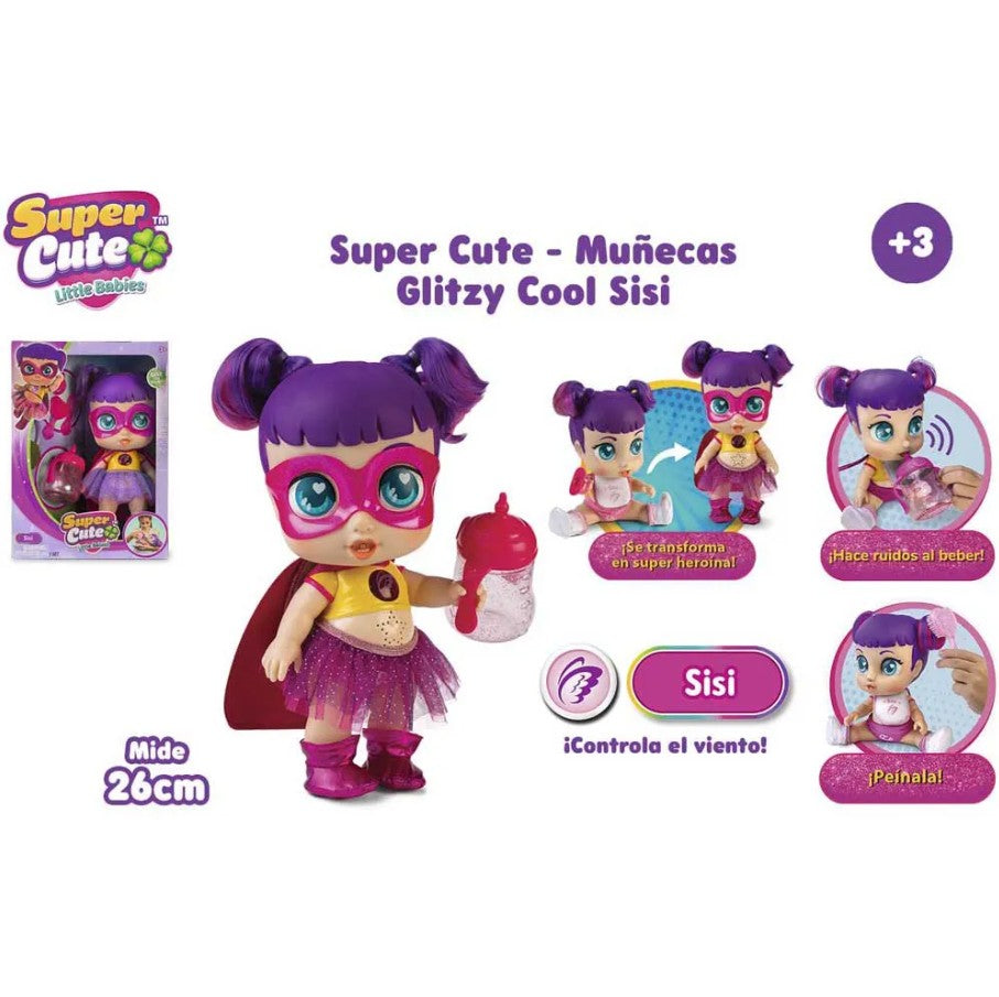 Super Cute Glitzy Cool Doll, Sisi Character, with Purple Hair and Pink Glasses