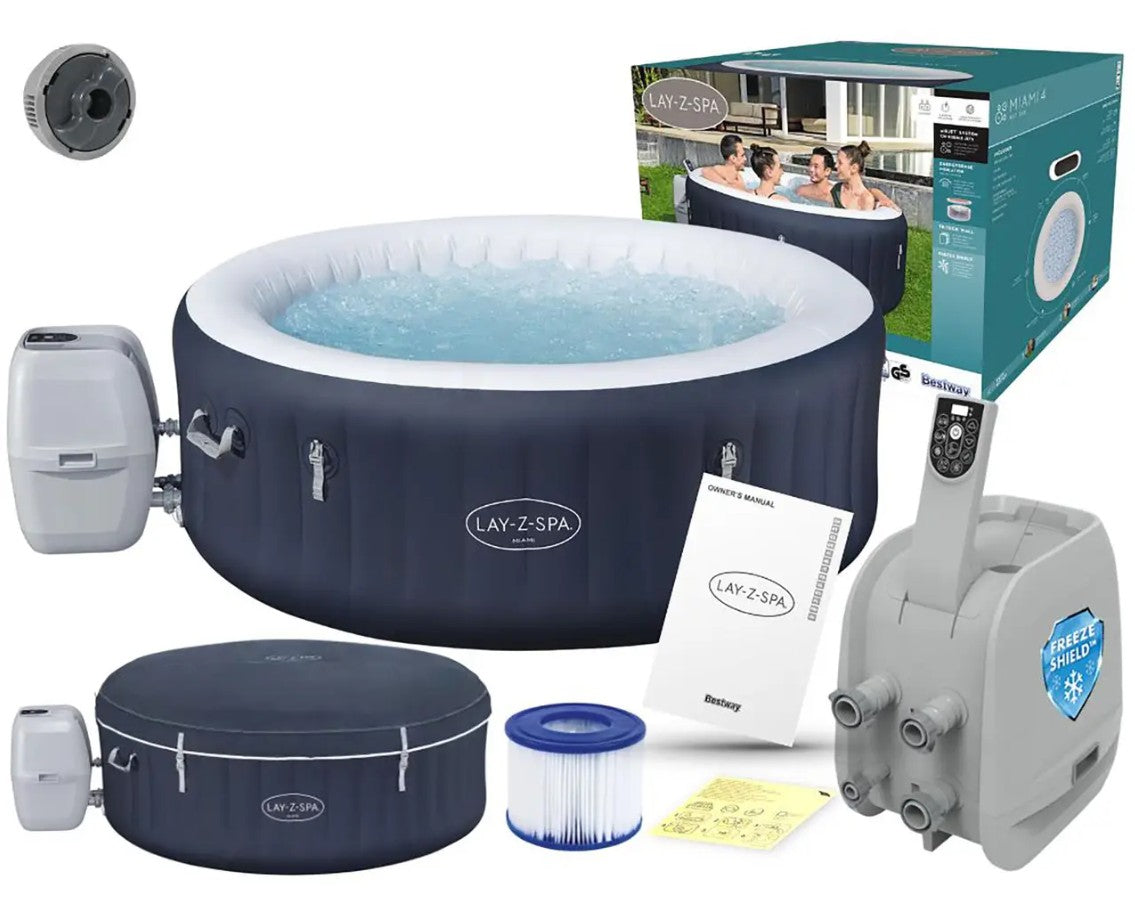 حوض استحمام ساخن قابل للنفخ من بيست واي لاي-زي-سبا ميامي، موفر للطاقة، مزود بنظام نفث الهواء، يتسع لشخصين إلى أربعة أشخاص، أبعاده 1.80 متر × 66 سم - رقم المنتج: 6001C