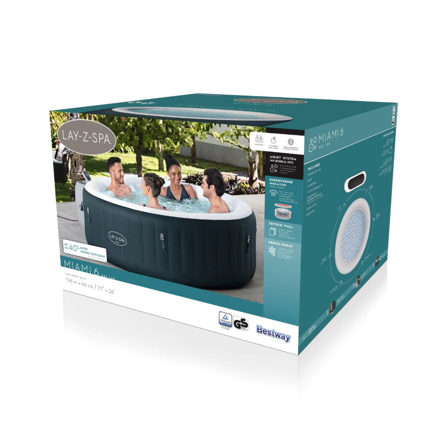 Bestway  4-6 People Tub 1.96m X 66cm Round Dark Green Miami Energy Saving Wave - No:6001D