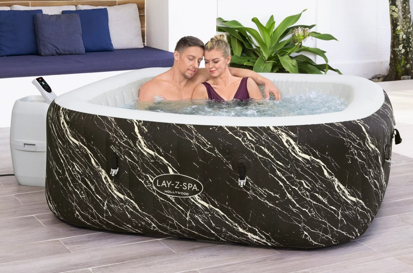 حوض استحمام ساخن قابل للنفخ من بيست واي لاي-زي-سبا هوليوود، موفر للطاقة، فاخر، مزود بإضاءة LED، يتسع لـ 4-6 أشخاص، أبعاده 1.80 متر × 66 سم - رقم المنتج: 6001F