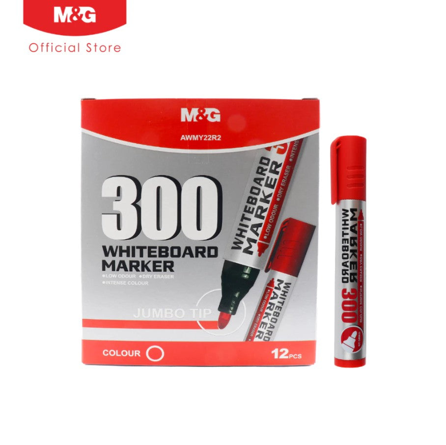 قلم سبورة بيضاء من إم آند جي تشنغوانغ، 300 قلم برأس جامبو، قليل الرائحة، لون أحمر فاقع - قطعة واحدة - رقم المنتج: AWMY22R2