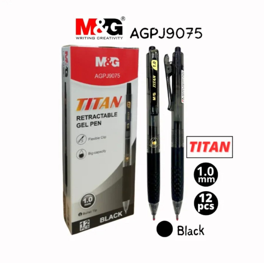 M&G Chenguang TITAN Gel Pen, 1.0mm Bold Tip for Smooth Writing - Black - 1pcs - No:AGPJ9075