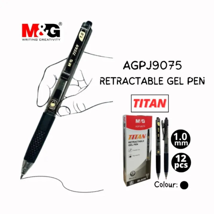 M&G Chenguang TITAN Gel Pen, 1.0mm Bold Tip for Smooth Writing - Black - 1pcs - No:AGPJ9075