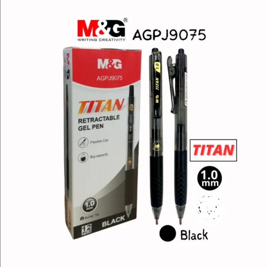 M&G Chenguang TITAN Gel Pen, 1.0mm Bold Tip for Smooth Writing - Black - 1pcs - No:AGPJ9075