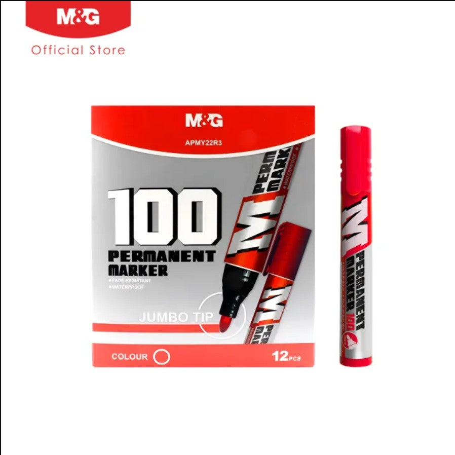 M&G Chenguang Permanent Jumbo Chisel Tip Marker Pen Waterproof, Fade-Resistant Ink - Red - 1pcs - No::APMY22R3