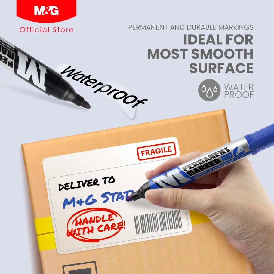M&G Chenguang Permanent Jumbo Chisel Tip Marker Pen Waterproof, Fade-Resistant Ink - Red - 1pcs - No::APMY22R3