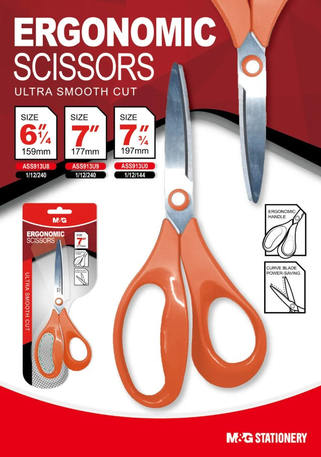 M&G Chenguang Ergonomic Scissors, 7inch Stainless Steel Blades for Smooth Cutting - No:ASS913U9
