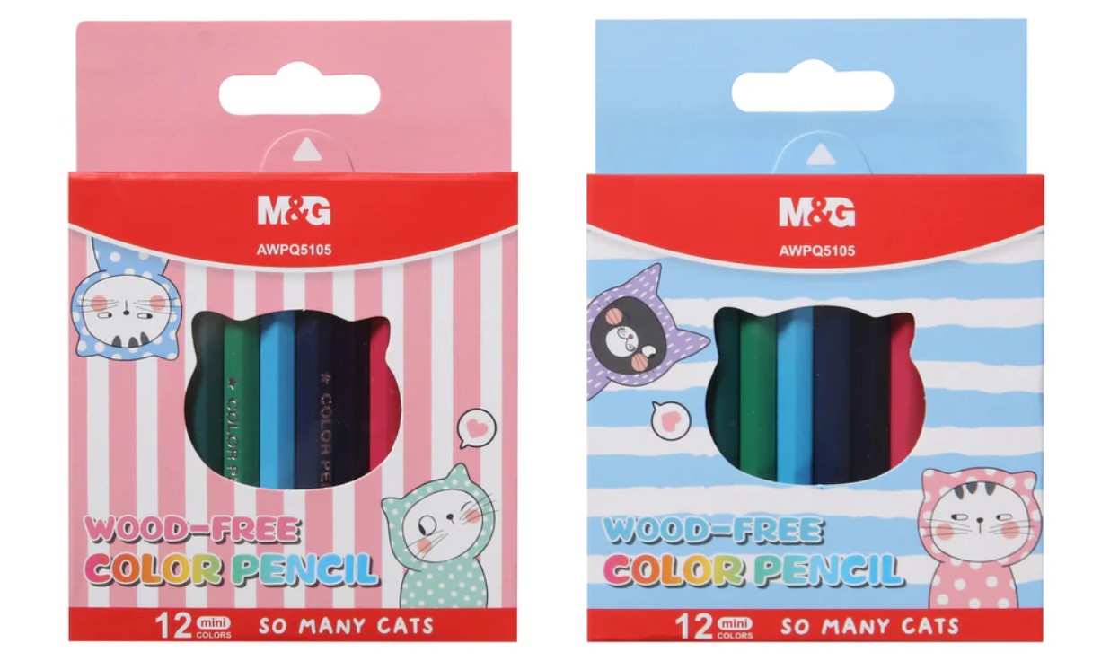 M&G Chenguang So Many Cats Pastel Wood-Free Mini Erasable Colored Pencils - 12colors - No:AWPQ5105