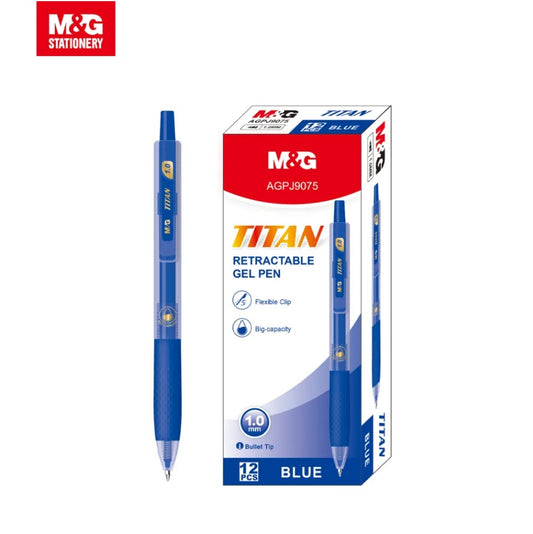 M&G Chenguang TITAN Retractable Gel Pen 1.0mm Bold Tip for Smooth Writing - Blue - No:AGPJ9075