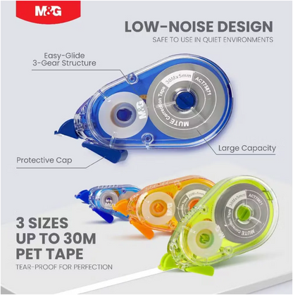 M&G Chenguang Mute Correction Tape, 6m x 5mm for Quiet, Precise Writing Error Corrections - 1pcs- No:ACT75671