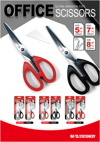M&G Chenguang Office Scissors Ultra Smooth Cut 7 inch Stainless Steel Blades for Smooth Cutting - No:ASS913U1