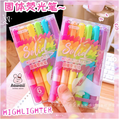 مجموعة أقلام تظليل صلبة من تشوش، بتصميمات لطيفة وعصرية، مكونة من 6 قطع - رقم المنتج: CS-H877