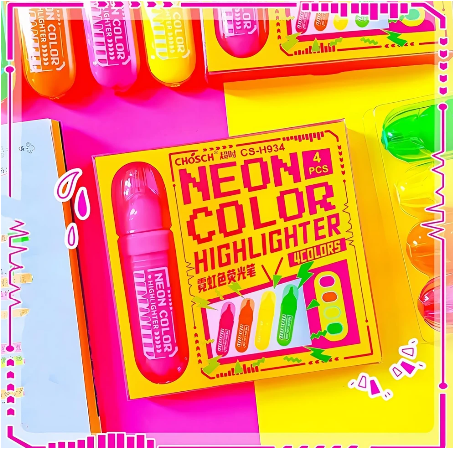 Chosch Cute Cool Neon Highlighter Set 4pcs - No:CS-H934