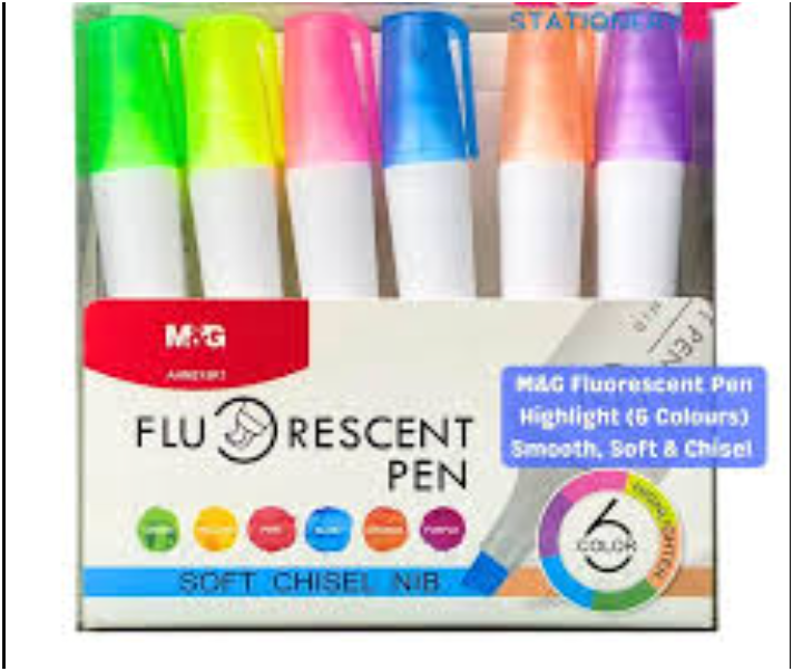 مجموعة أقلام التظليل M&amp;G Chenguang، لتحديد النصوص بوضوح، رأس مشطوف، حبر غير سام، 6 ألوان - رقم المنتج: AHM215R1