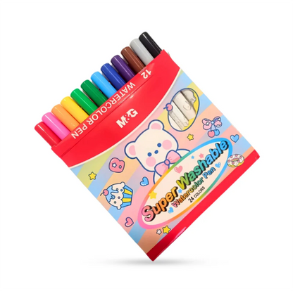 M&G Chenguang Ergo Super Washable Watercolor Felt Tip Pens, 24 Vibrant Colors - No:ACP901HM