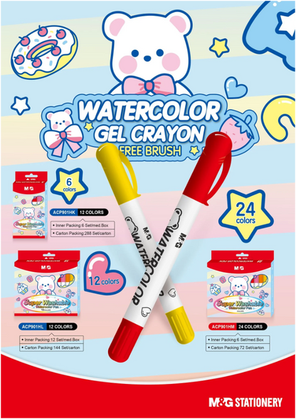 M&G Chenguang Ergo Super Washable Watercolor Felt Tip Pens, 24 Vibrant Colors - No:ACP901HM