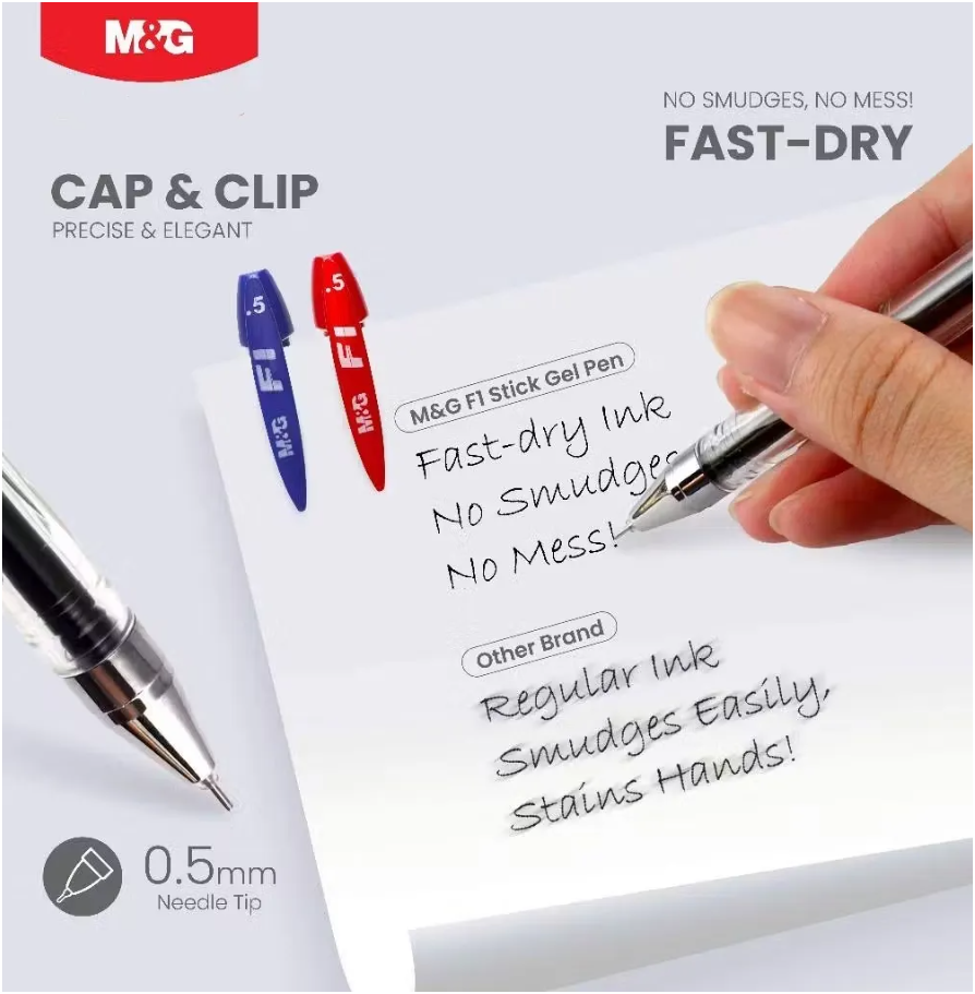 M&G Chenguang Stick Gel Pen F1 0.5mm Needle Tip Fast Dry Ink - 1pcs - Blue - No:AGP17371