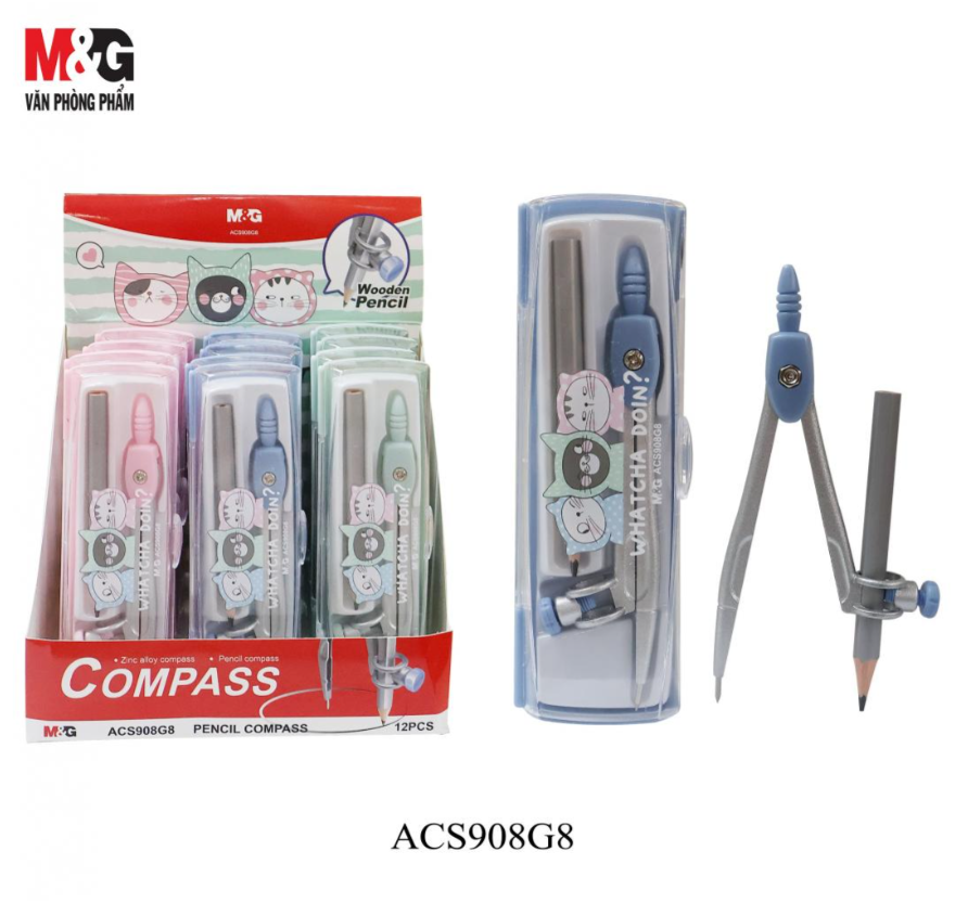 بوصلة رسم هندسية دقيقة من إم آند جي تشنغوانغ، مزودة بقلم رصاص خشبي، قابلة للتعديل، متينة - رقم المنتج: ACS908G8