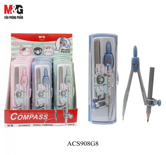M&G Chenguang So Many Cats Pencil Compass With Wooden Pencil, Precise Geometric Drawing, Adjustable, Durable - No:ACS908G8