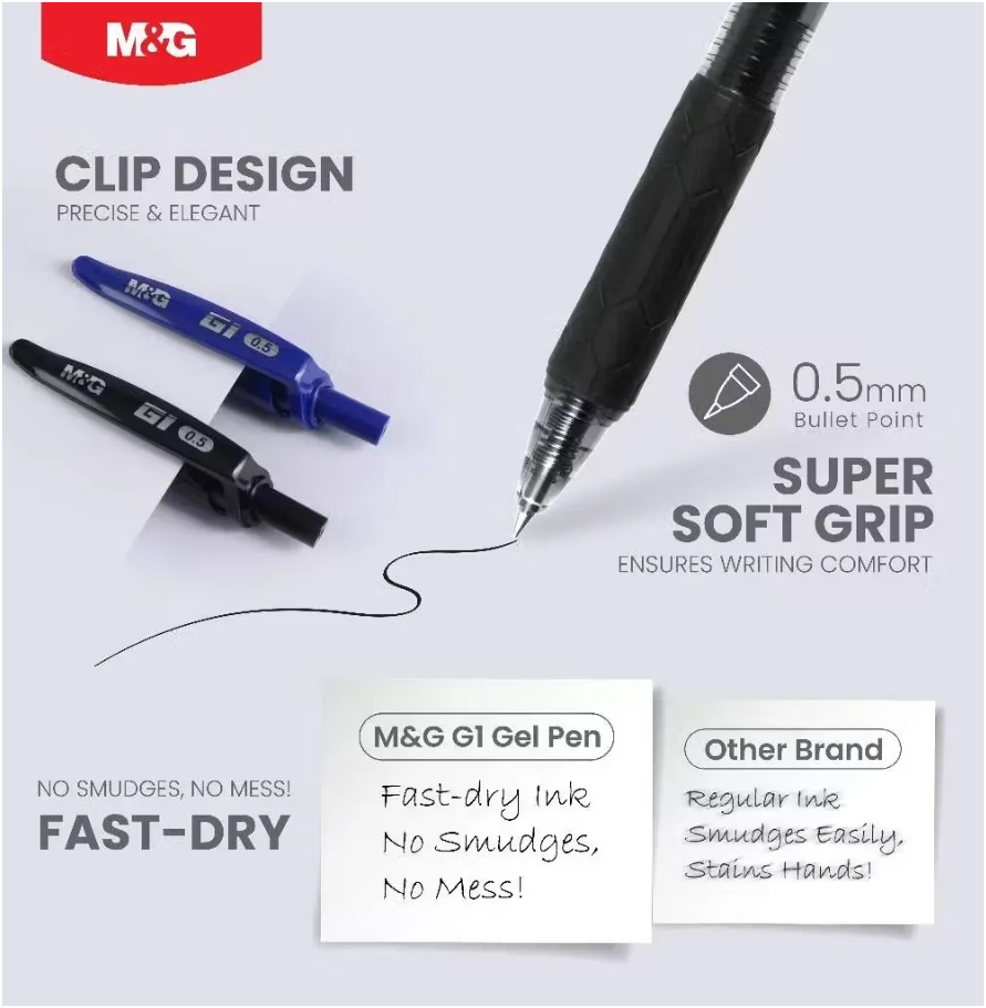 قلم جل قابل للسحب M&amp;G Chenguang G1، 0.5 مم، AGPH1871، سريع الجفاف، بمقبض فائق النعومة - قطعة واحدة - أزرق - رقم: AGPH1871
