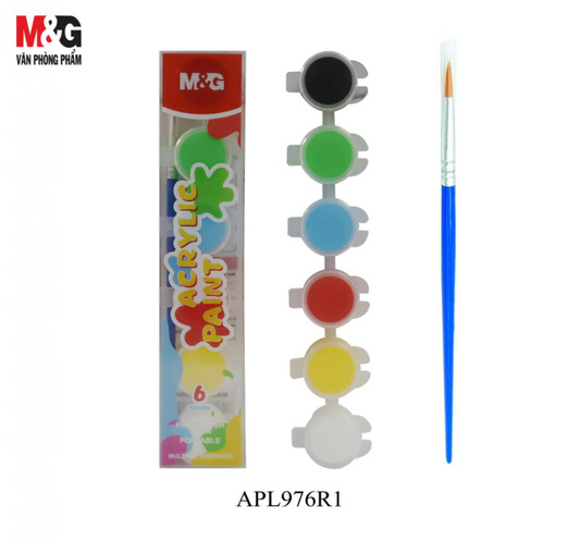 M&G Chenguang Acrylic Paint Set, 6 Bold Vibrant Colors with Brush for Canvas - No: APL976R1