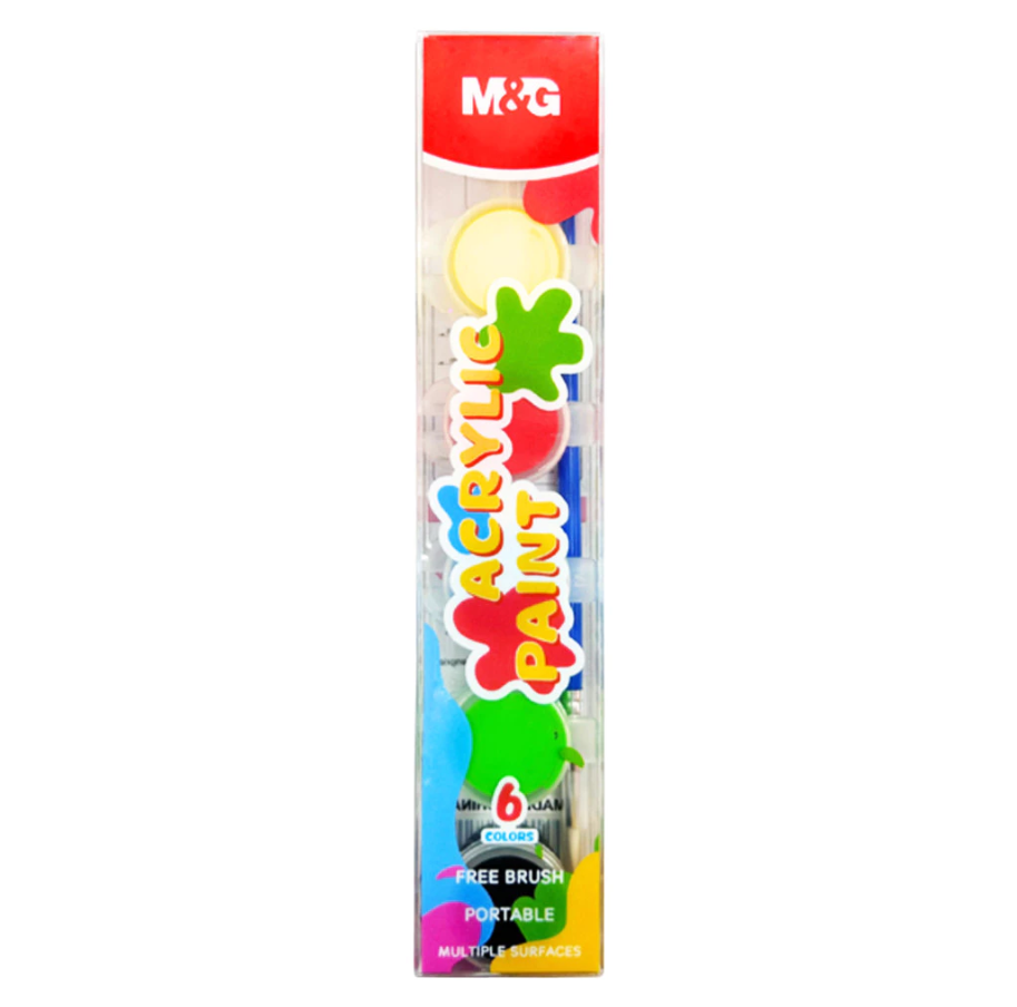 M&G Chenguang Acrylic Paint Set, 6 Bold Vibrant Colors with Brush for Canvas - No: APL976R1