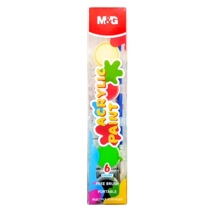 M&G Chenguang Acrylic Paint Set, 6 Bold Vibrant Colors with Brush for Canvas - No: APL976R1