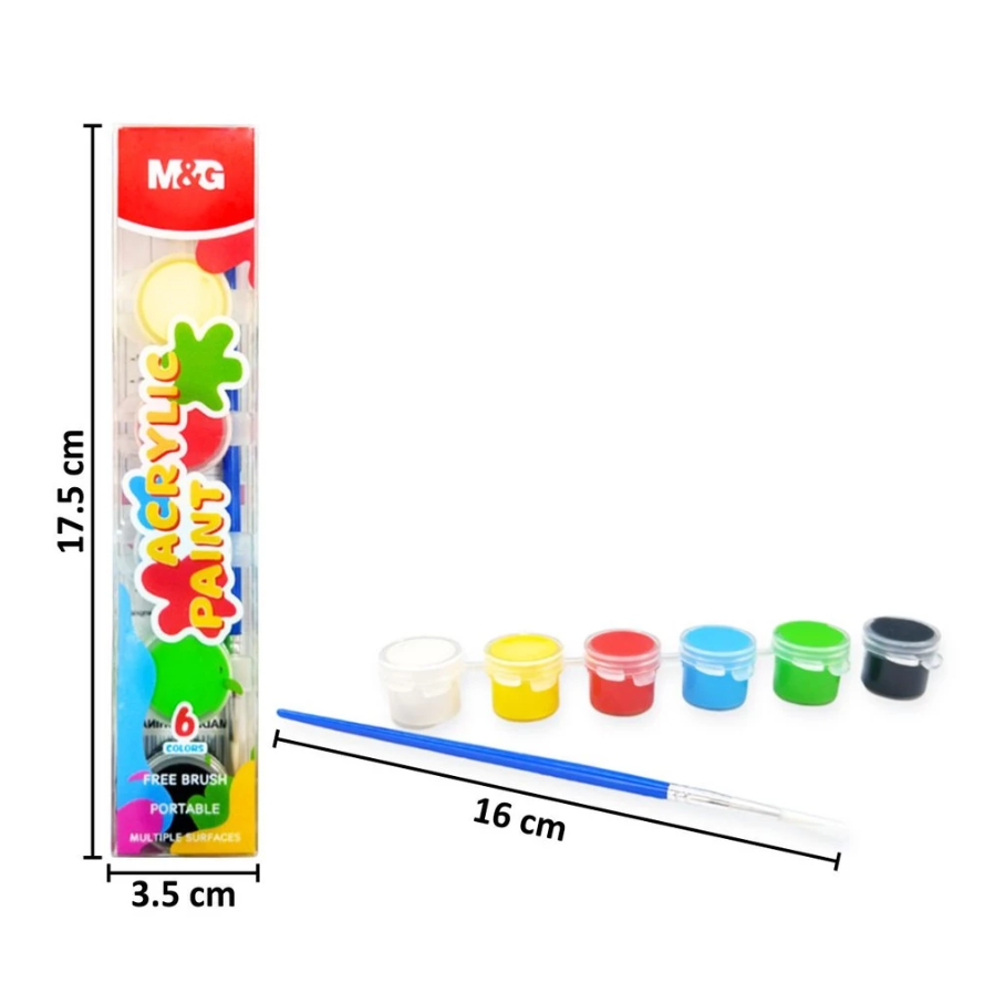M&G Chenguang Acrylic Paint Set, 6 Bold Vibrant Colors with Brush for Canvas - No: APL976R1
