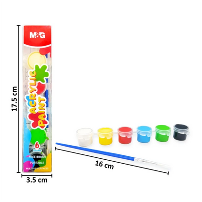 M&G Chenguang Acrylic Paint Set, 6 Bold Vibrant Colors with Brush for Canvas - No: APL976R1